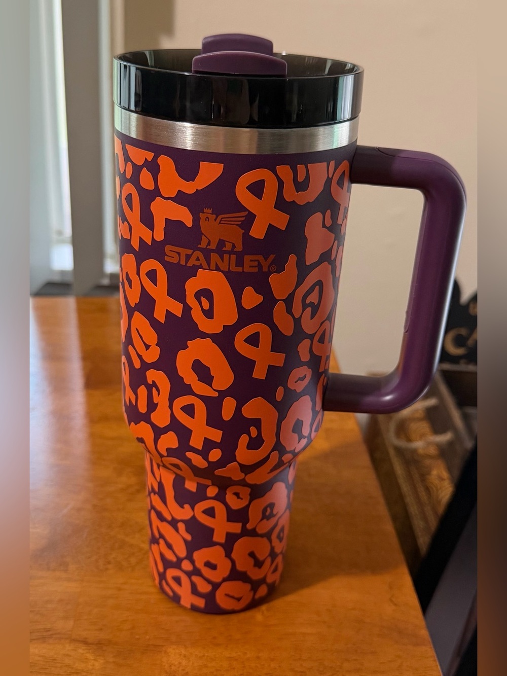 Leopard Print/CRPS Awareness Ribbon decal on 40 oz Plum/Orange Stanley - NWT 🧡💜